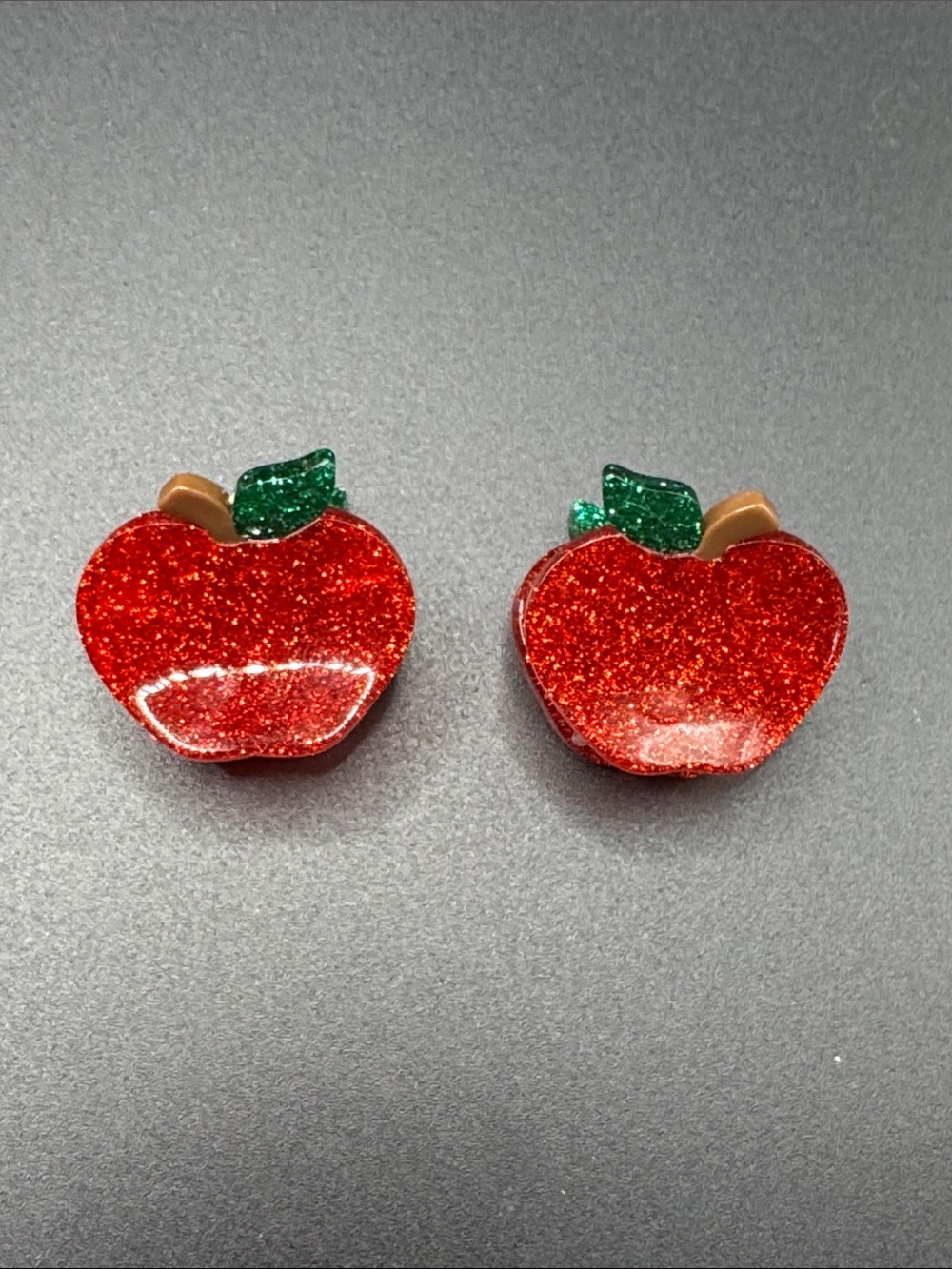 Sparkling Apple Hair Clip in Red and Green set of 2 for Fall School Days.